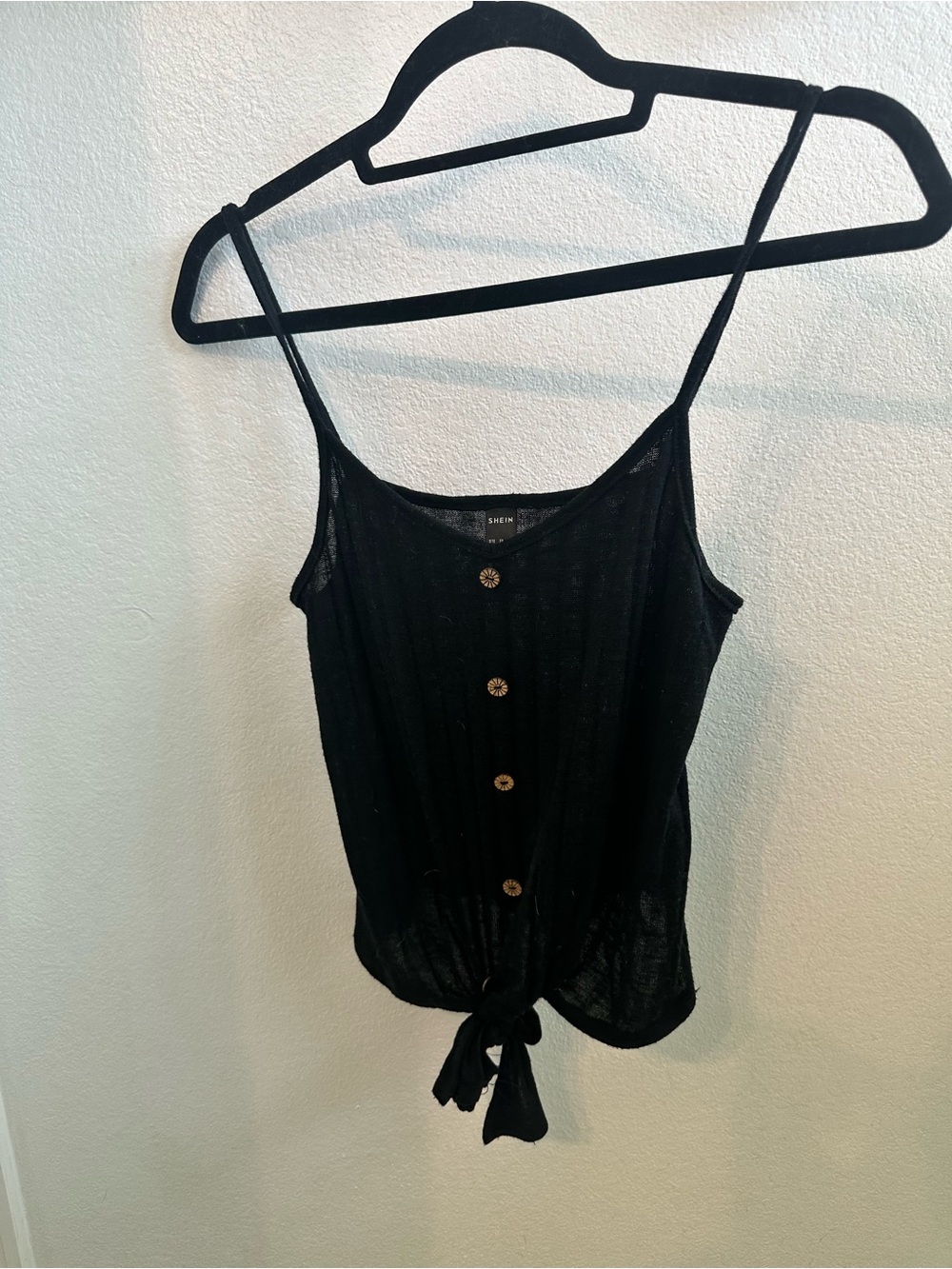 SHEIN Black Tie-Front Button Cami Tank